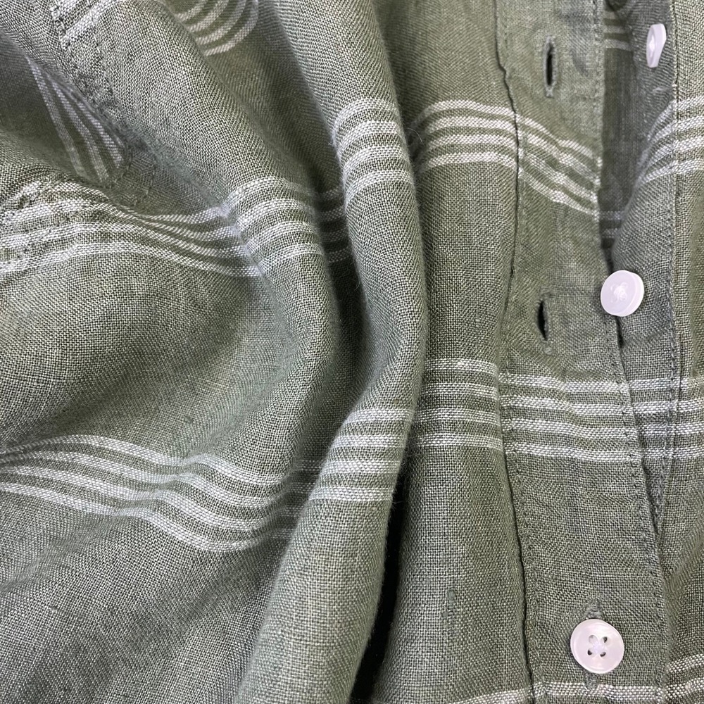 L.L.Bean Green Striped 100% Linen Button Down Shirt Womens Large Petite - Picture 7 of 15